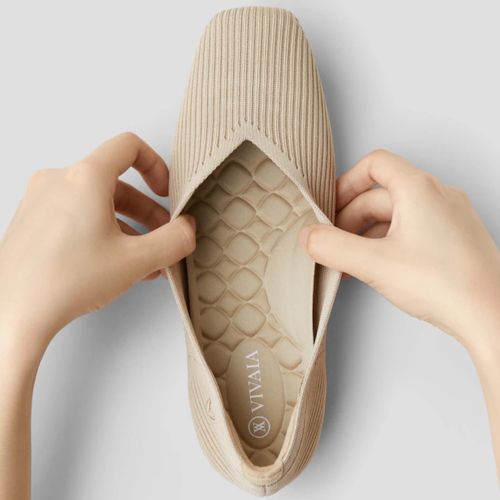 VIVAIA Women's Beige Knit Flats - Comfort Slip-On Loafers
